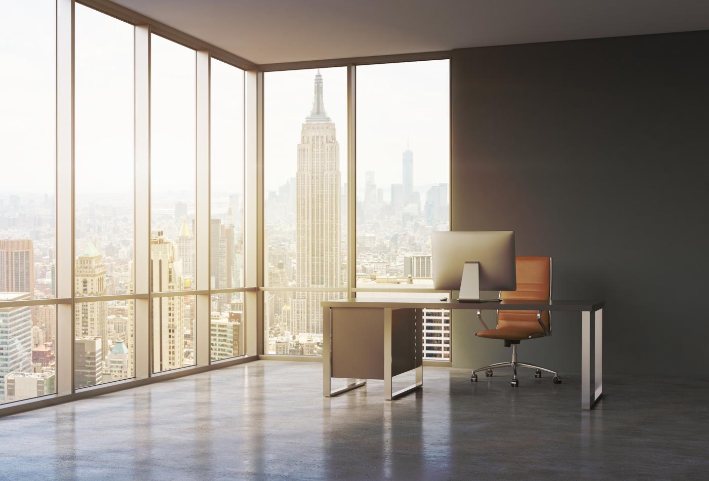 Office view of skyscrapers.